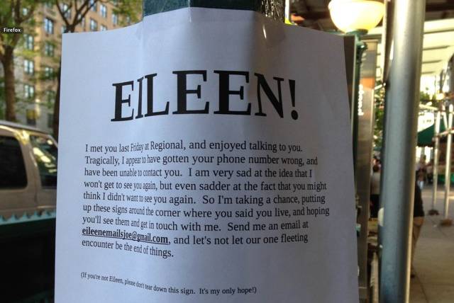 I'm outside your house, Eileen. Email me.
